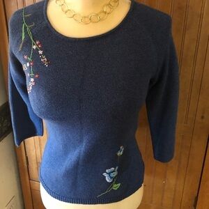 LIZ Claiborne Floral Embroidered Sweater Petite
